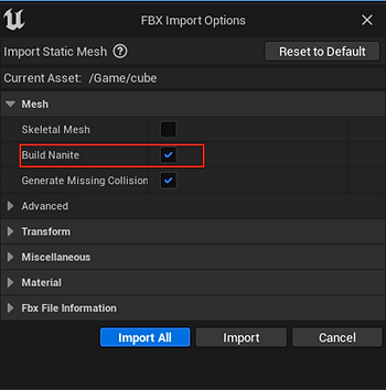 Enabling Nanite On Import Unreal Engine